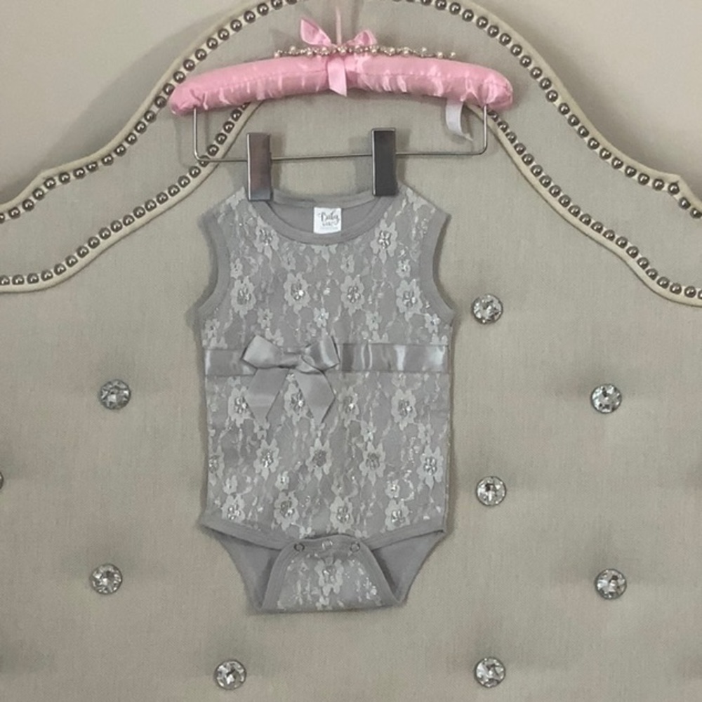 NEW Baby Ganz Grey Onesie Plus Pearl Headband